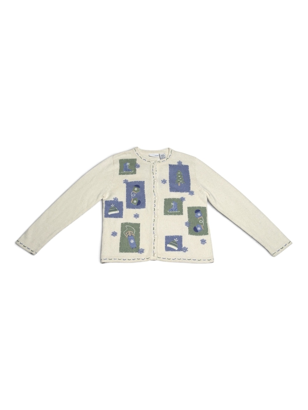 Vintage NWT Croft & Barrow Cream Wool Blend Cardigan Sweater with Winter Motifs